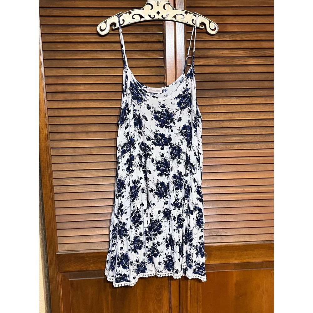 Tea N Rose Los Angeles Floral Sleeveless Dress Womens Medium Blue White Boho